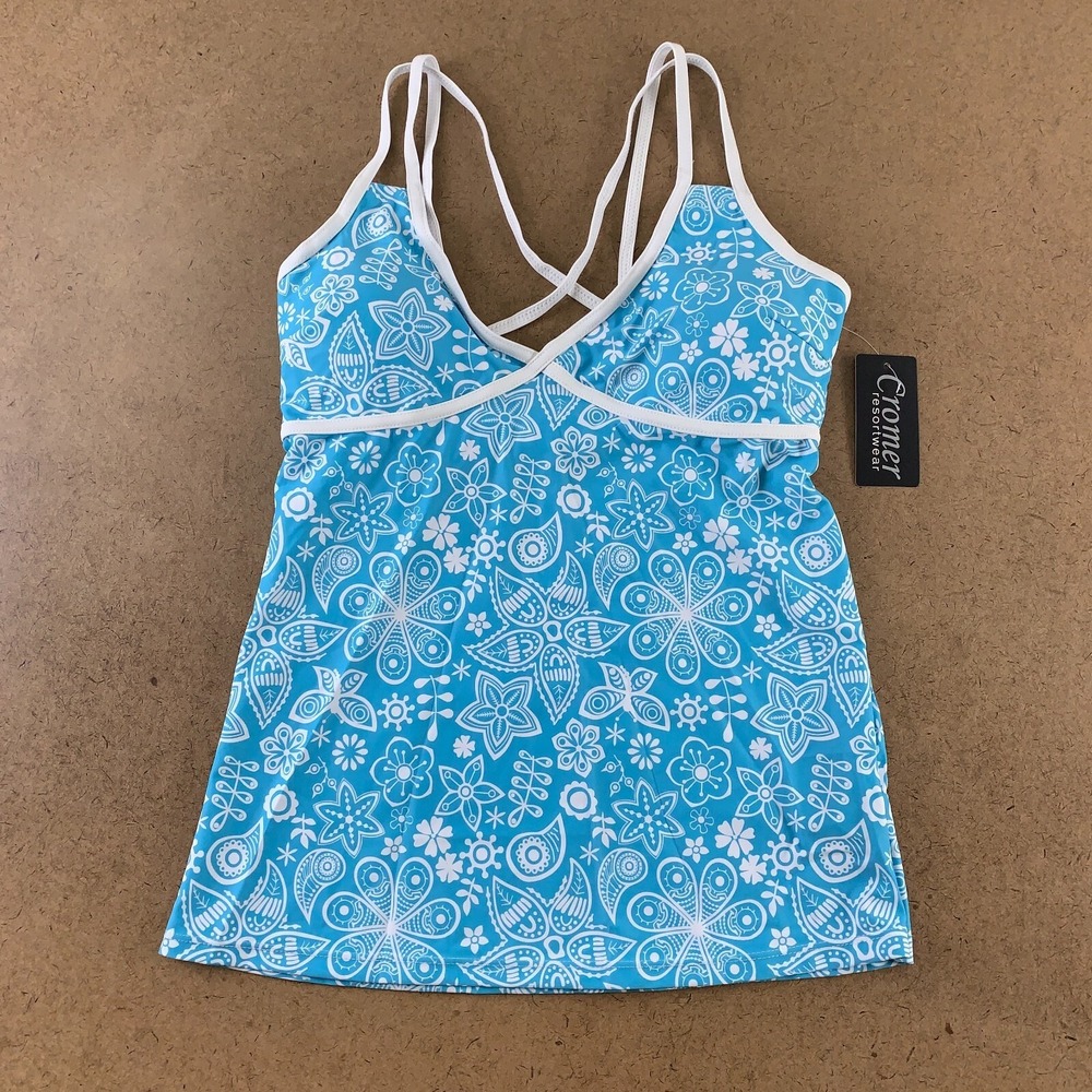 Cromer Resortwear Junior's Size Medium Blue Floral Print Tankini Swim Top NWT